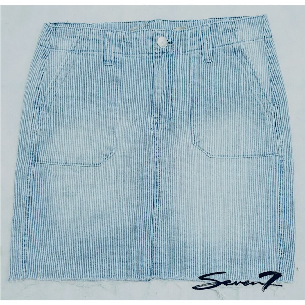 Seven7 for all Mankind Denim Jean Skirt Utility Railroad Striped Frayed 14 - Picture 2 of 8